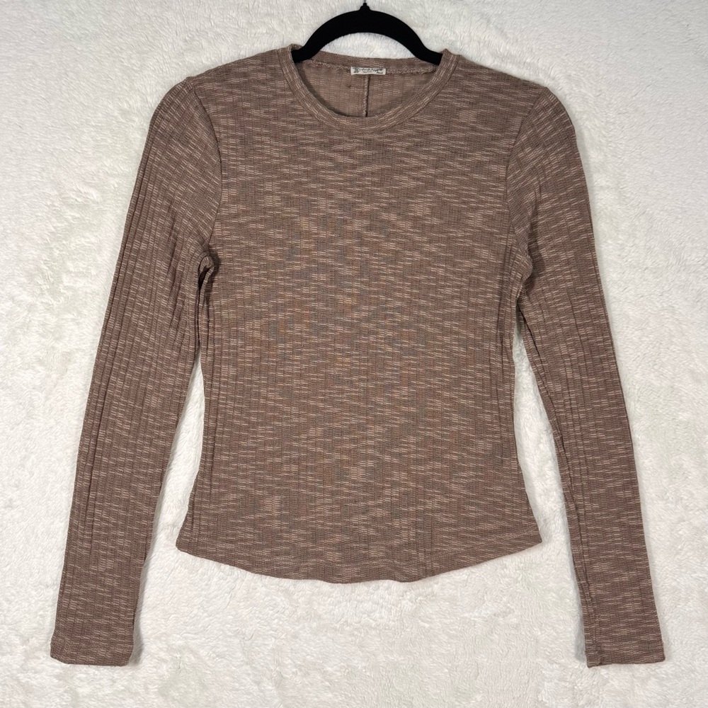Intimately Free People Long Sleeve Ribbed Shirt Women's Small Brown Basic